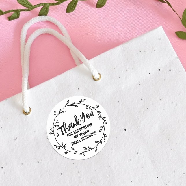 Adesivo Redondo Obrigado por apoiar minha pequena empresa Vegan (Criador carregado)