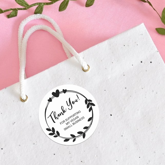 Adesivo Redondo Obrigado Por Apoiar Minha Pequena Empresa Vegan (Criador carregado)