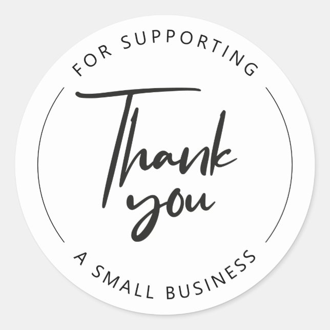 Adesivo Redondo Obrigado por apoiar uma pequena empresa" elegante (Frente)