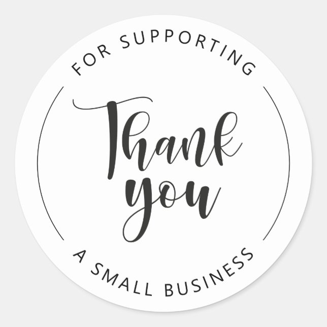 Adesivo Redondo Obrigado por apoiar uma pequena empresa" elegante (Frente)