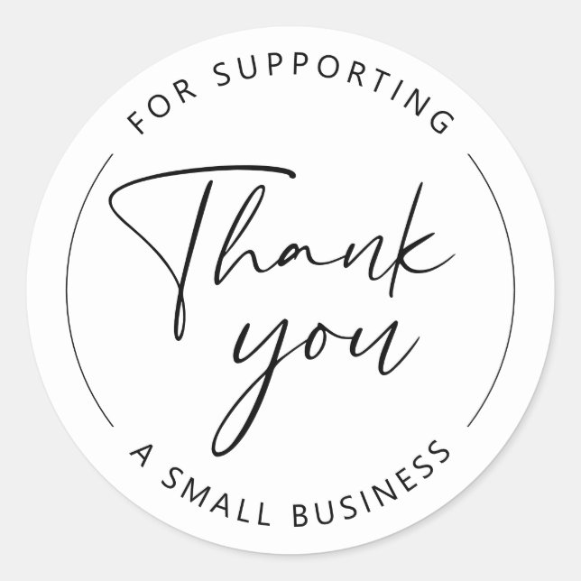 Adesivo Redondo Obrigado por apoiar uma pequena empresa" elegante (Frente)