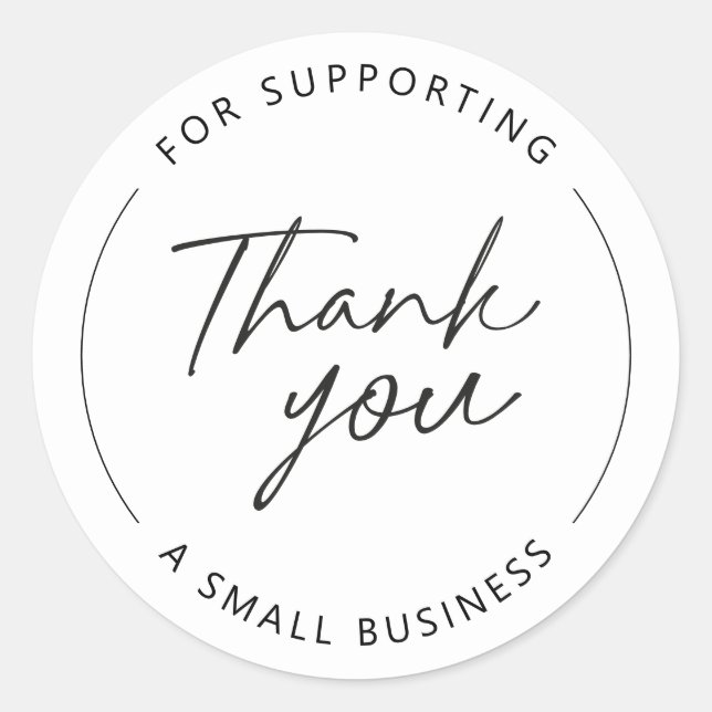 Adesivo Redondo Obrigado por apoiar uma pequena empresa" elegante (Frente)
