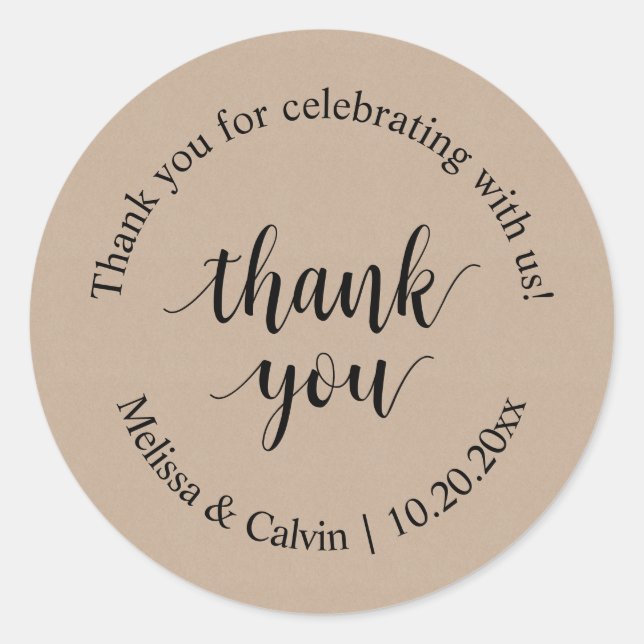 Adesivo Redondo Obrigado por celebrar conosco o Sticker Casado (Frente)