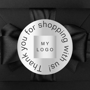 Adesivo Redondo Obrigado por comprar o logotipo comercial prata