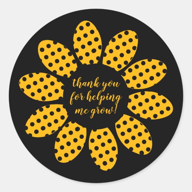 Adesivo Redondo Obrigado por me ajudar a cultivar preto Flor (Frente)