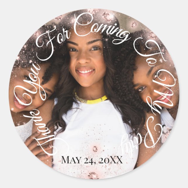 Adesivo Redondo Obrigado Por Ter Vindo Ao Glitter Fotográfico Do M (Frente)