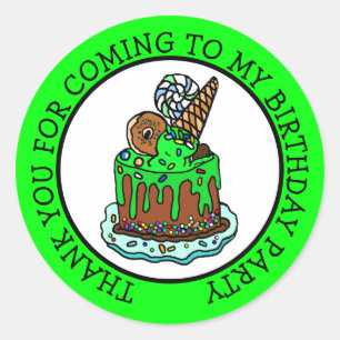 Adesivo Redondo Obrigado por ter vindo ao meu aniversário