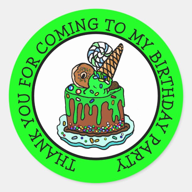 Adesivo Redondo Obrigado por ter vindo ao meu aniversário (Frente)