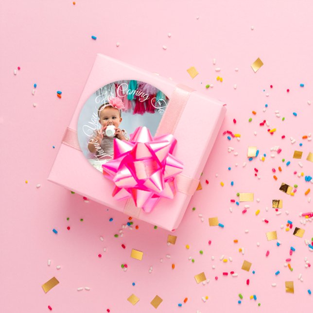 Adesivo Redondo Obrigado Por Ter Vindo Para A Foto Do Meu Partido  (Baby Shower Custom Photo Sticker FlornceK Cute Thank You )