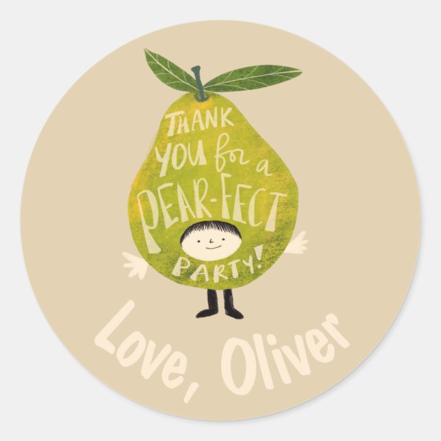 Adesivo Redondo Obrigado por uma festa perfeita, desenho engraçado (Frente)
