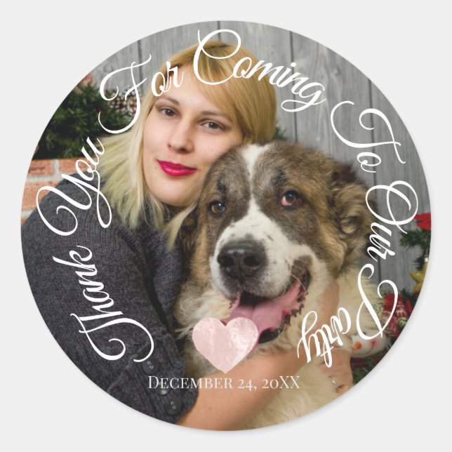 Adesivo Redondo Obrigado Por Vir A Festa Dar Foto Coração (Frente)