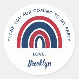 Adesivo Redondo Obrigado Por Vir À Minha Festa, White Red Blue