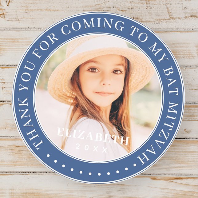 Adesivo Redondo Obrigado Por Vir À Minha Foto Do Bat Mitzvah (Criador carregado)