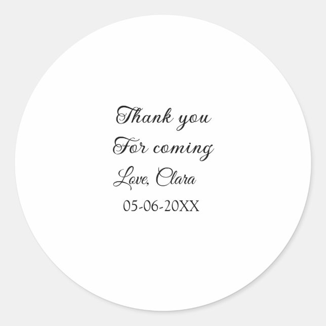 Adesivo Redondo obrigado por vir adicionar nome mensagem de texto  (Frente)