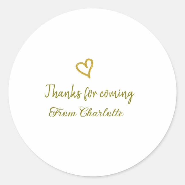 Adesivo Redondo obrigado por vir adicionar nome mensagem golden he (Frente)