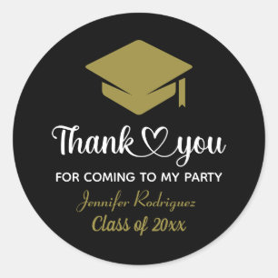 Adesivo Redondo Obrigado Por Vir Ao Meu Boné de formatura De Festa