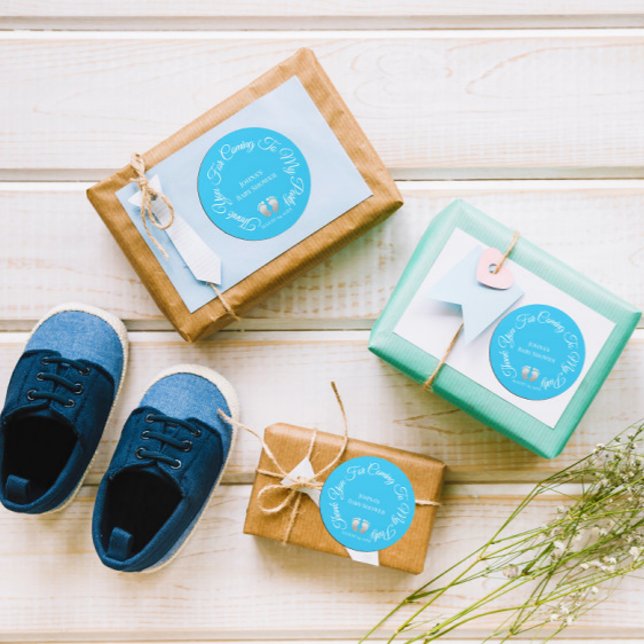 Adesivo Redondo Obrigado Por Vir Ao Oceano Chá de fraldas Do Meu P (Thank You For Coming To My Party Baby Shower Ocean Classic Round Sticker)