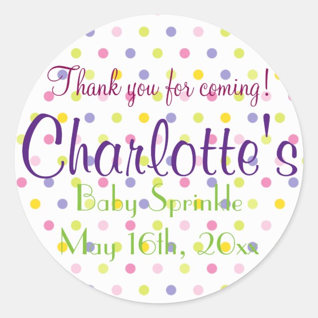 Adesivo Redondo Obrigado Por Vir! Bolinhas Baby Sprinkle (Frente)