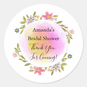Adesivo Redondo Obrigado por Vir Bridal Shower Floral Rosa