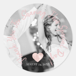 Adesivo Redondo Obrigado por vir Festa Data Foto Coração