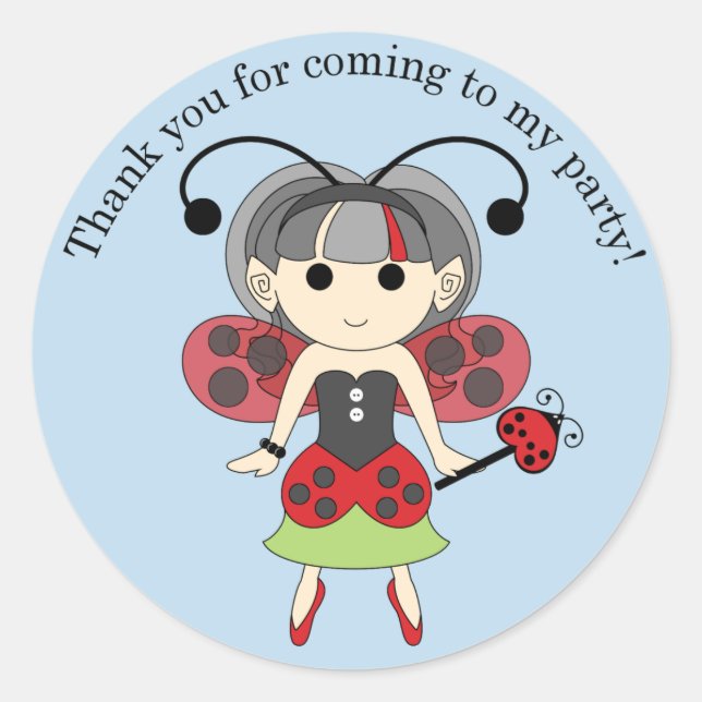 Adesivo Redondo Obrigado por vir Ladybug Fairy Sticker Blue (Frente)