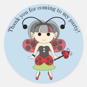 Adesivo Redondo Obrigado por vir Ladybug Fairy Sticker Blue
