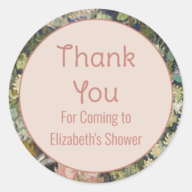 Adesivo Redondo Obrigado por vir Nome do Chá de fraldas Rosa (Frente)