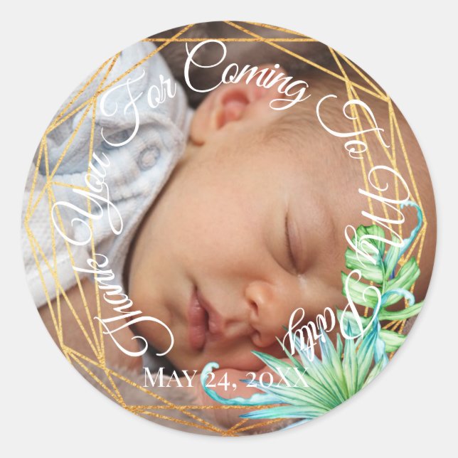 Adesivo Redondo Obrigado Por Vir Para A Minha Festa Foto Foto Do B (Frente)