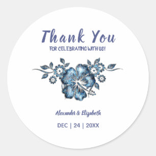 Adesivo Redondo Obrigado por virem a Flor Azul de Casamento