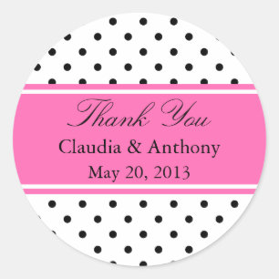 Adesivo Redondo Obrigado preto, branco e cor-de-rosa do casamento