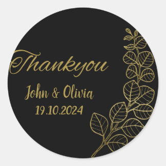 Adesivo Redondo obrigado preto de casamento, seu Sticker