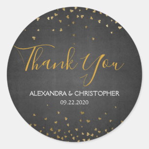Adesivo Redondo Obrigado preto do casamento dos confetes da folha