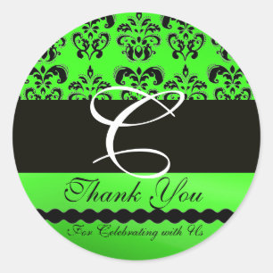 Adesivo Redondo Obrigado PRETO do MONOGRAMA do DAMASCO do VERDE