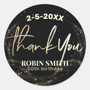 Adesivo Redondo Obrigado Preto e Dourado Favor de Aniversário Mode