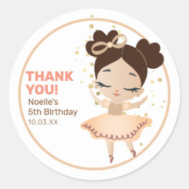 Adesivo Redondo Obrigado! Princesa Ballerina com Arco Aniversário