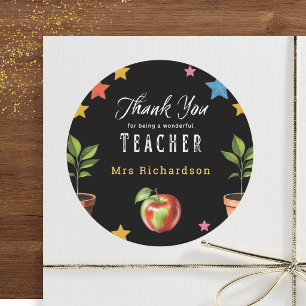 Adesivo Redondo Obrigado Professor Quadro Negro Maçã Personalizado