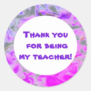 Adesivo Redondo Obrigado Professor Rosa Roxo Tie-Dye Apreciação