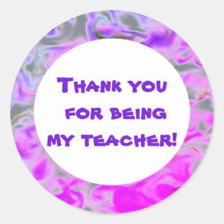 Adesivo Redondo Obrigado Professor Rosa Roxo Tie-Dye Apreciação