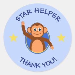 Adesivo Redondo Obrigado, professores, macaco azul.