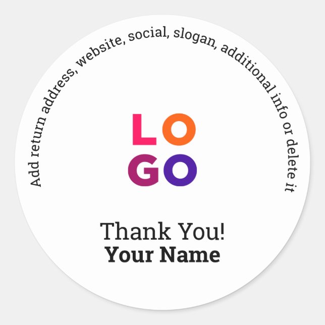 Adesivo Redondo Obrigado! | Promocional para logotipo profissional (Frente)