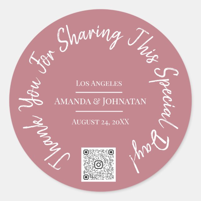 Adesivo Redondo Obrigado QR Code Logo Rosa Clássico de Dia Especia (Frente)