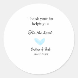 Adesivo Redondo obrigado que amarre o nó azul do casamento.