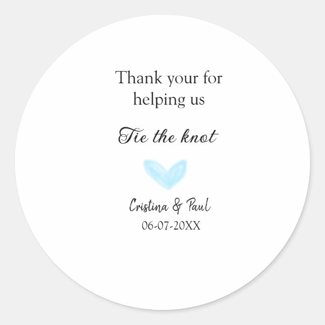 Adesivo Redondo obrigado que amarre o nó azul do casamento. (Frente)