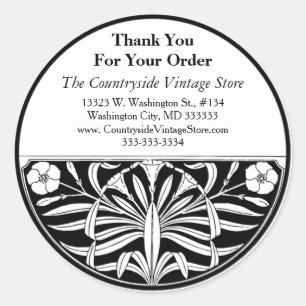Adesivo Redondo Obrigado que floral do negócio do art deco retro