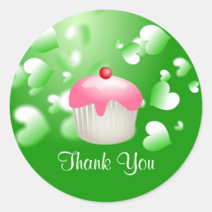 Adesivo Redondo Obrigado que verde bonito do cupcake do partido