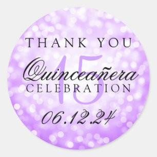Adesivo Redondo Obrigado Quinceanera Birthday Purple Bokeights