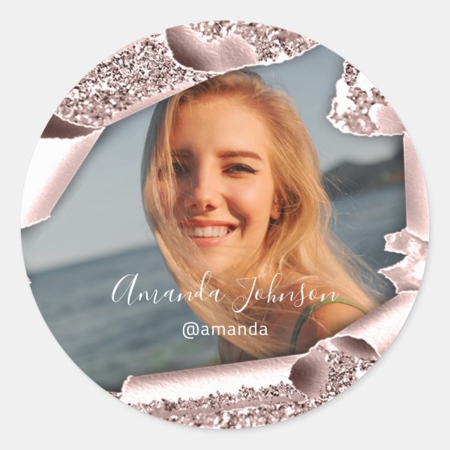 Adesivo Redondo Obrigado QUINCEAÑERA Sweet 16º Rosa Foto (Frente)