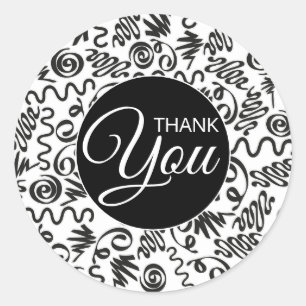 Adesivo Redondo Obrigado Rabo Curls Preto e Branco