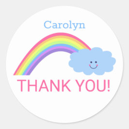 Adesivo Redondo OBRIGADO Rainbow, nuvem sorridente. Seu nome