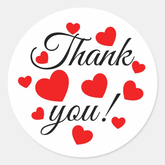 Adesivo Redondo Obrigado, Red Hearts (Frente)